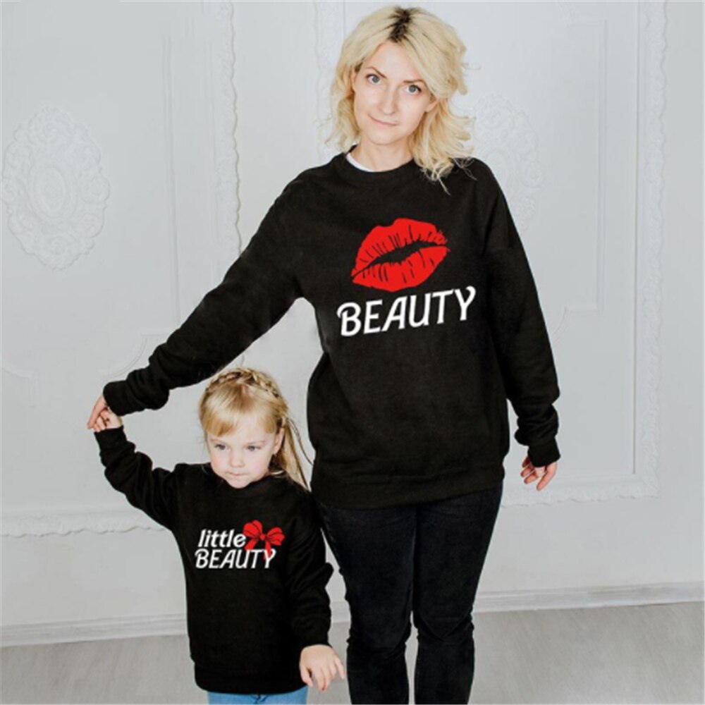 Family Matching Cotton Sweatshirt Spring Sexy Lip Print Fashion Tops