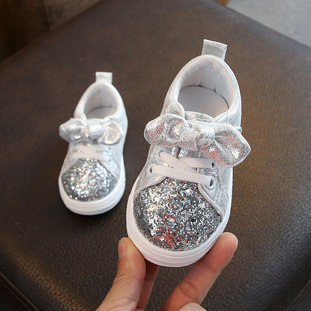 Girls Casual Sneaker Bow Sequin Anti Slip Shoes 2-5 Years