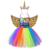 Cute Kids Girl Unicorn Birthday Party  Dress Rainbow Sequin Christmas Dress Baby Clothes - honeylives