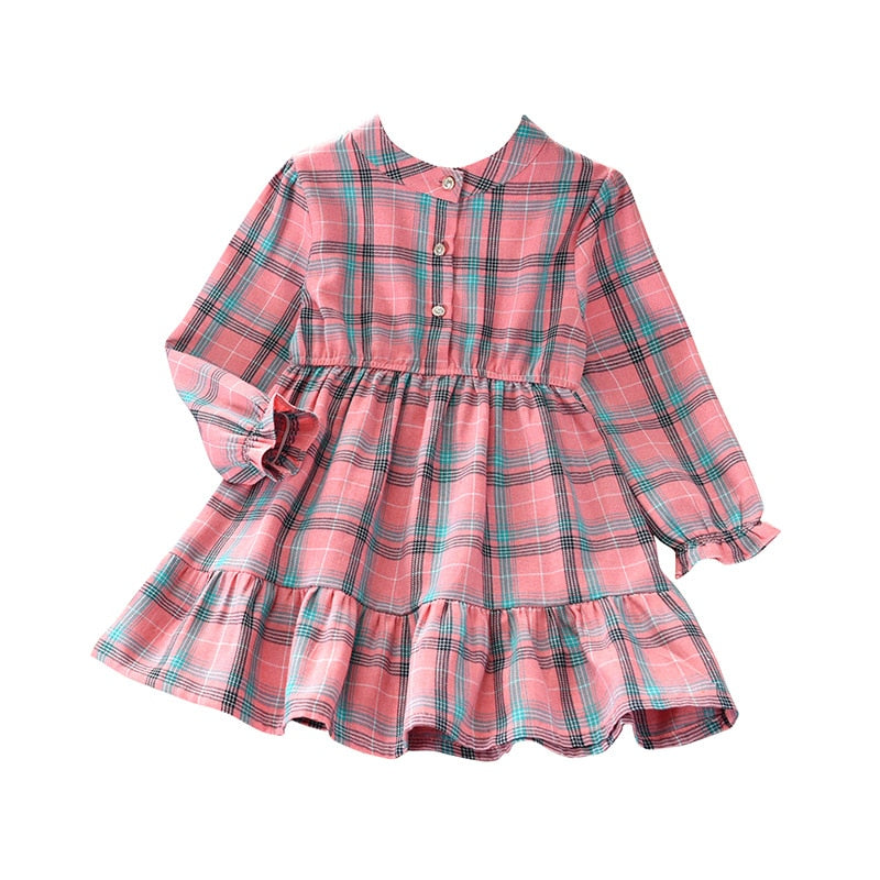 Girls Dress Casual Plaid  Autumn Spring Dresses 3-10 Years