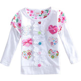 Girls Long Sleeve T-shirt Flower Tees Heart Appliques 2-8 Years