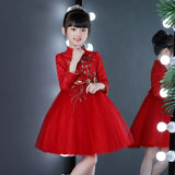 Exquisite Red Long Sleeves Flower little Girl Cheongsam Dress