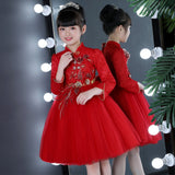 Exquisite Red Long Sleeves Flower little Girl Cheongsam Dress