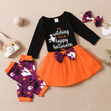 0-12M Baby Girls Halloween Letter Printed Sets 4 Pcs