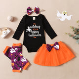 0-12M Baby Girls Halloween Letter Printed Sets 4 Pcs