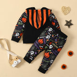 6M-4T Baby Boys Halloween Kids Cartoon Printed Patchwork 2 Pcs Sets