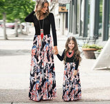Family Matching New Long Sleeve Printed Mother Daughter Dresses