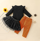 0-3T Baby Girls Halloween Black Round Collar 3 Pcs Sets