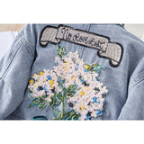 Spring Floral Appliques Kid Baby Girl Fashion Denim Jackets Coats
