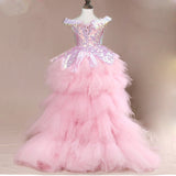 Kid Girl Wedding Bridemaid Mermaid Pink Tutu Sequin Elegant Dresses