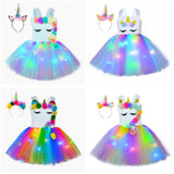 Kid Baby Girl Unicorn Tutu Princess Party With LED Lights Flower Dresses