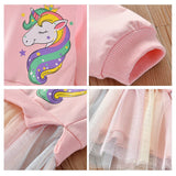 Girl Winter Unicorn Rainbow Tulle Dress 2Pcs 1-6 Years