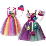 Kid Girls Candy Dress Chrismtas Carnival Party Dress With Headband