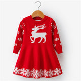 Girls Christmas Dress Full Sleeve Snowflake Print Reindeer Christmas Costume 3-8 Years