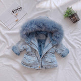 Baby Girls Coats Fur Collar Jackets Winter Thick Denim Outerwear 1-6Y