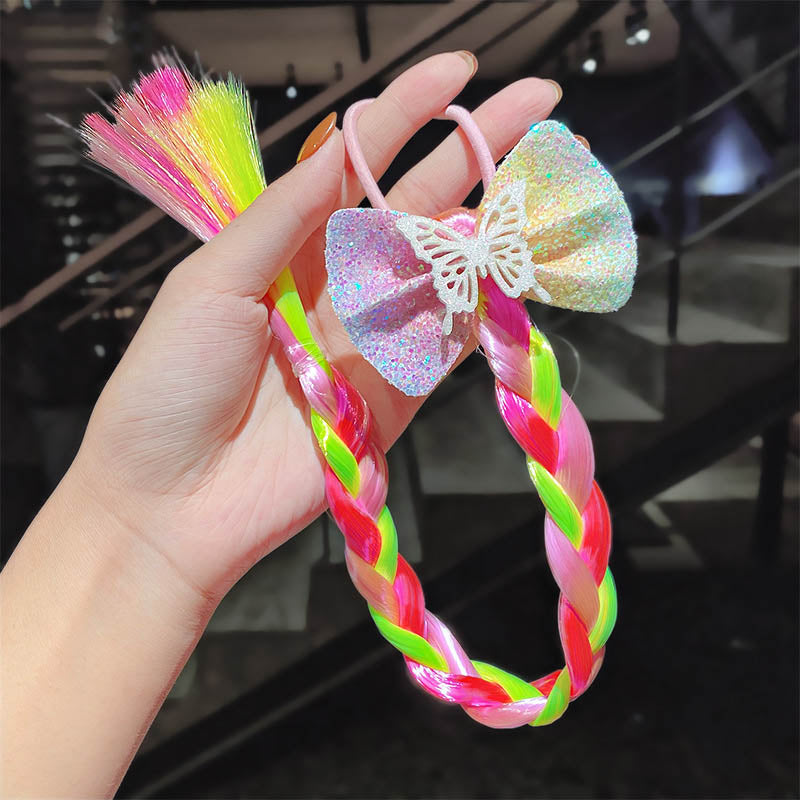 Girls Cute Cartoon Bow Butterfly Colorful Braid Headband Hair Accessories