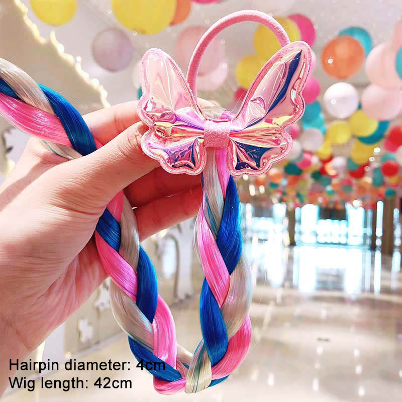 Girls Cute Cartoon Bow Butterfly Colorful Braid Headband Hair Accessories