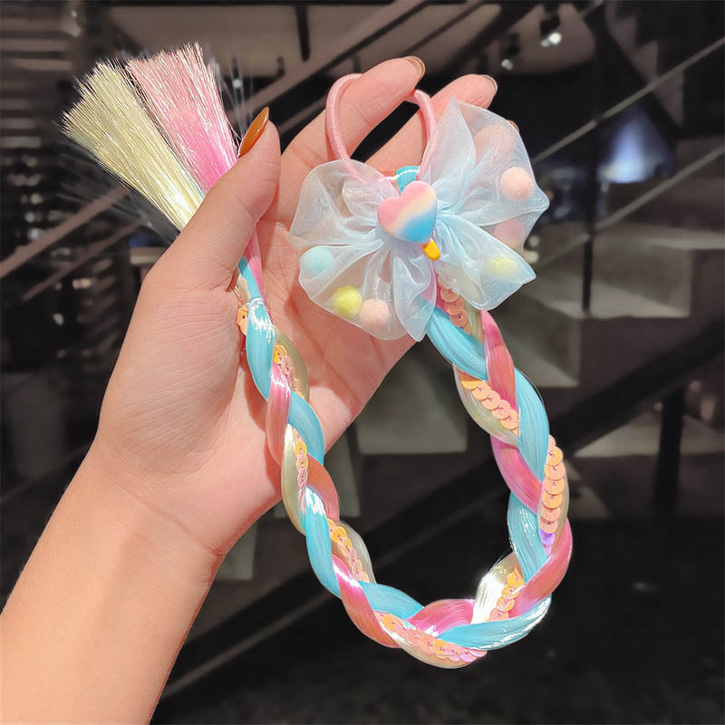 Girls Cute Cartoon Bow Butterfly Colorful Braid Headband Hair Accessories