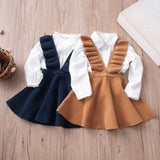 Kid Baby Girls Knitted Flare Sleeve Strap Skirts For 2-7Years