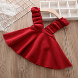 Kid Baby Girls Knitted Flare Sleeve Strap Skirts For 2-7Years