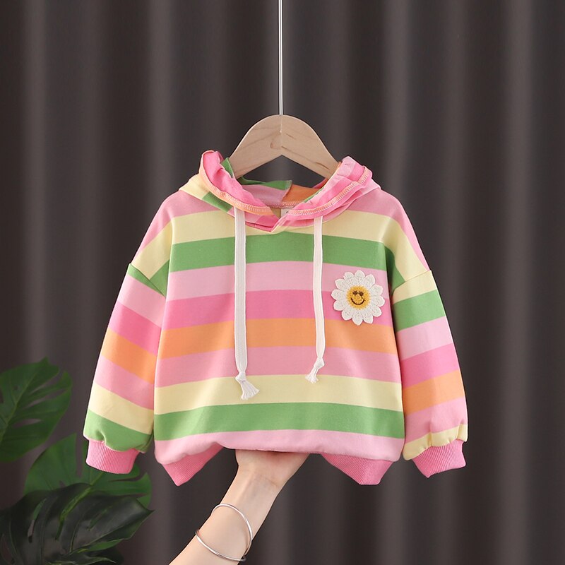 Girls Fall Cute Flower Stripes Fashion Sweatshirt 2-7Years