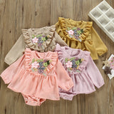 Baby Girls Long Sleeve Emboridery Flower Rompers Outfits Bodysuit