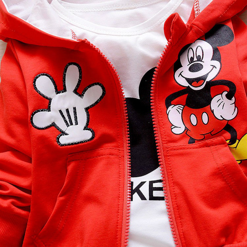 Baby Boy Cartoon Mickey Mouse Bear Hooded Sport Suit 2 Pcs Sets
