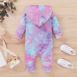 Infant Baby Kid Tie Dyeing Long Sleeve Hooded Zipper Romper