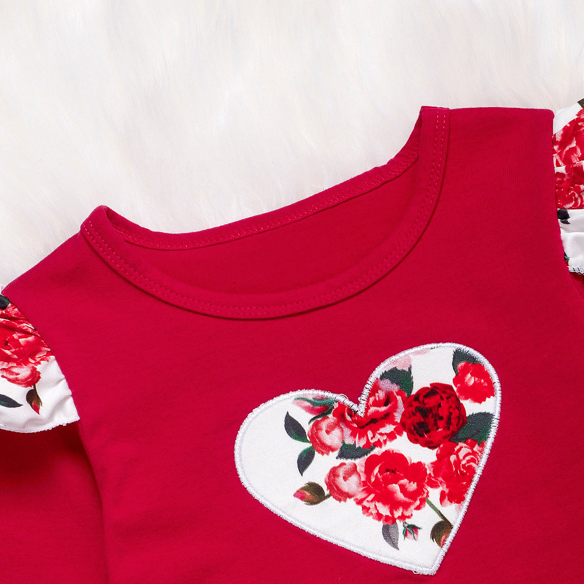 Toddler Baby Girl Valentine's Day Red Floral Heart 2 Pcs Sets