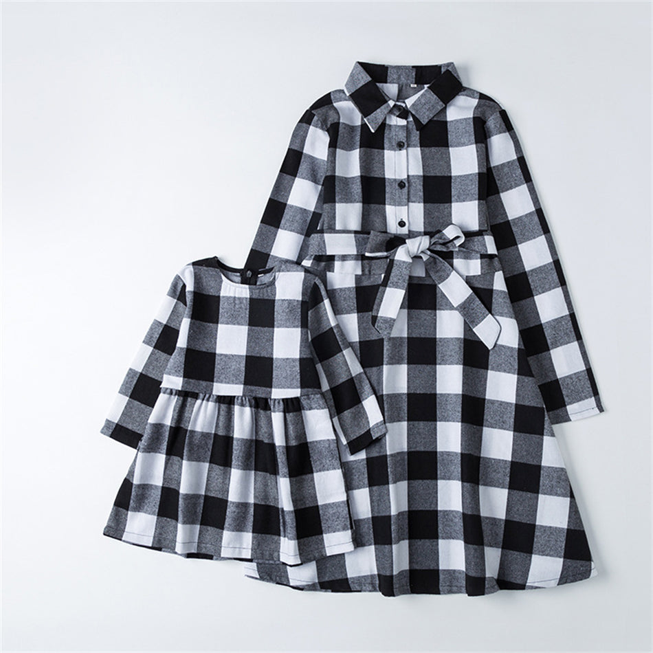 Family Matching Christmas Mother Daughter Plaid Dresses