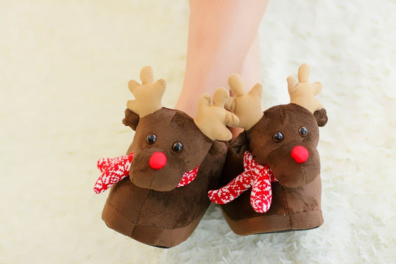 Fashion Unisex Plush Cotton Winter Slippers Winter Warm Christmas Shoes