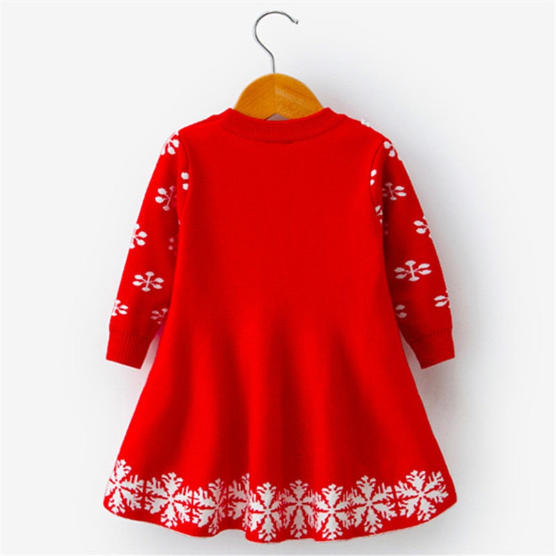 Girls Christmas Dress Full Sleeve Snowflake Print Reindeer Christmas Costume 3-8 Years