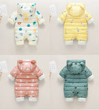 Newborn Infant Jumpsuit Warm Flannel Rompers Printed Hooded Outerwear