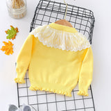 Autumn Winter Toddler Baby Girl Lace Collar Ruffled Solid Knitted Sweater