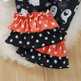 3M-3T Baby Halloween Outfits Pumpkin Print Ruffle Long Sleeve 2Pcs Sets