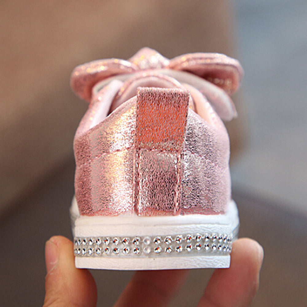 Girls Casual Sneaker Bow Sequin Anti Slip Shoes 2-5 Years
