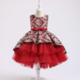 Kid Baby Girls Vintage Wedding Ceremony Red Flower Elegant Bridesmaid Dresses