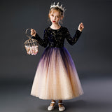 Kid Girl Formal Princess Girls Sequins Gradient Long Sleeve Polka Dress