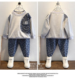 Kid Baby Boy Spring Autumn Fashion Denim Stitching 2 Pcs Set