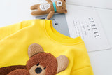 Boy Winter Cartoon Bear Tops + Plus Velvet Warm Slacks 2 Pcs Suit