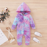 Infant Baby Kid Tie Dyeing Long Sleeve Hooded Zipper Romper