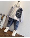 Kid Baby Boy Spring Autumn Fashion Denim Stitching 2 Pcs Set