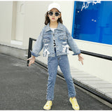 Girl Casual Korean Style Autumn Jeans Denim Suit Outfits 2 Pcs 4-14 Years
