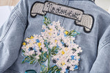 Spring Floral Appliques Kid Baby Girl Fashion Denim Jackets Coats