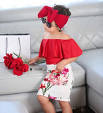 Kid Baby Girl Flower Headband Outfit 3 Pcs Sets