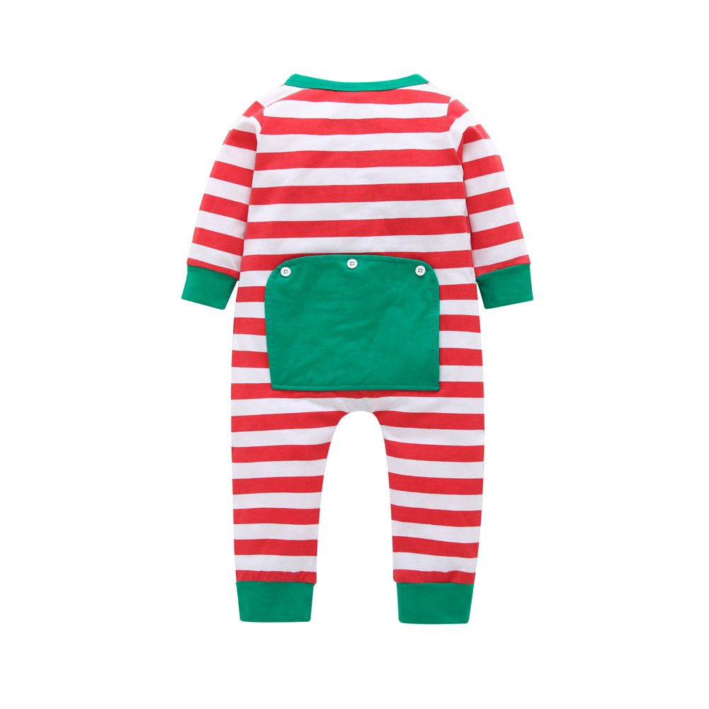 Kids Christmas Romper Comfy Striped Long Sleeve Cotton Jumpsuits 2 Pcs