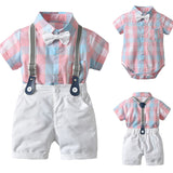 Toddler Kid Baby Boys Gentleman Outfit Plaid Bow 2 Pcs Sets