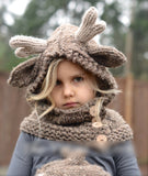 Kids Girl Deer Knitted Hats Girl Warm Knitted Scarf +Hats+ Glove 3 Pcs