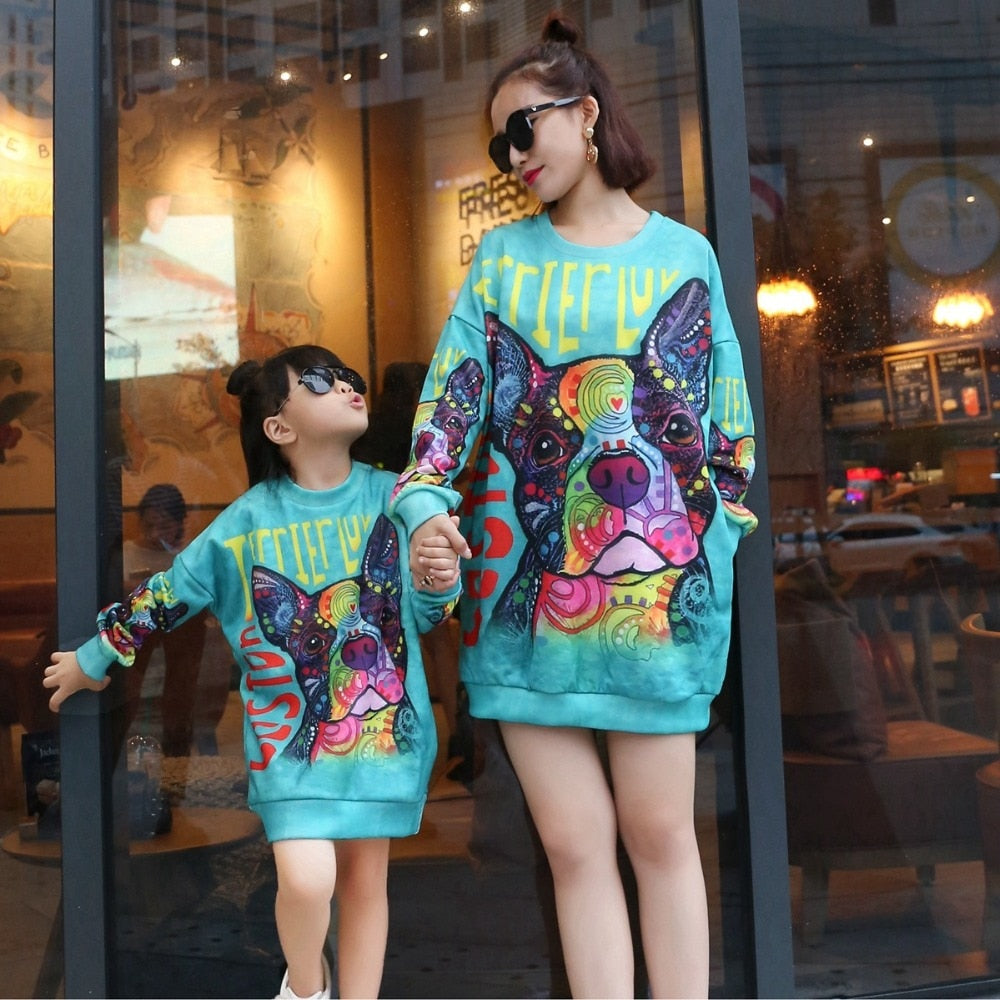 Mother Daughter Sweatshirts Family Matching Cute Print Family Look