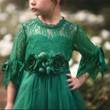 Kids Girls Party Dress Heart Design Casual Flare Sleeve Dress